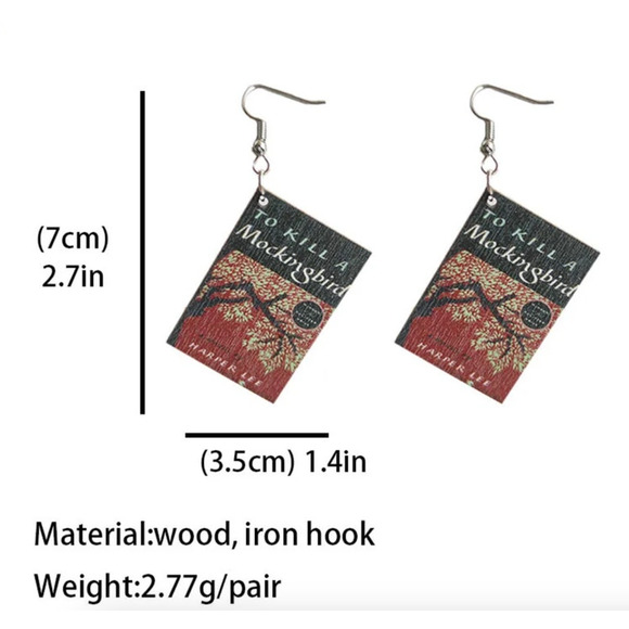 2/$30 Book Earrings NEW The Great Gatsby Bookish Gift Book Lover Wooden F Scott - Picture 4 of 6